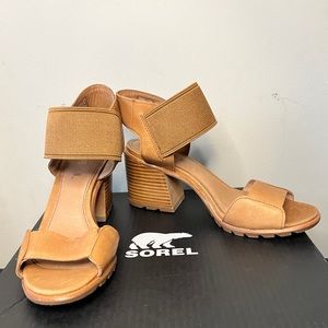 New Sorel Nadia Tan Leather Block Heel Sandal - Size 8.5